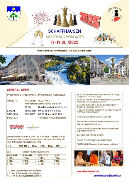 SCHAFFHAUSEN NEW YEAR OPEN, 17-19.01.2025 - Swiss CHess Tour