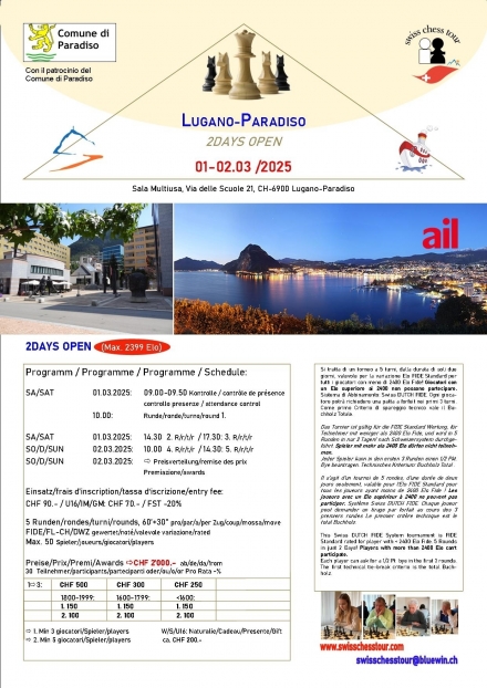 PARADISO 2DAYS OPEN, 01-02.03 /2025 - Swiss CHess Tour