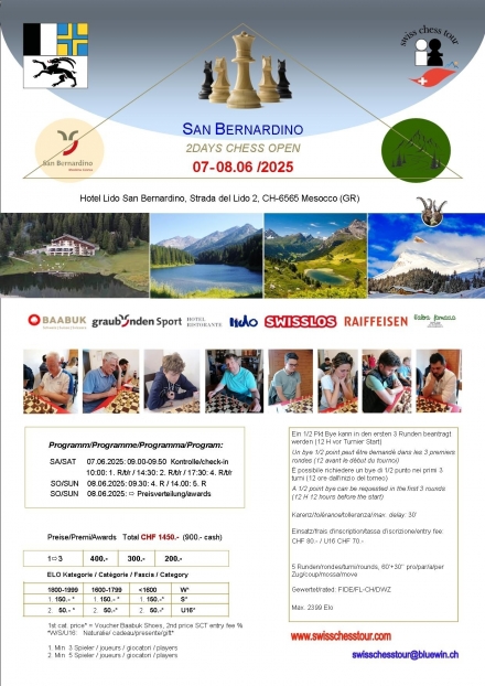 SAN BERNARDINO 2DAYS OPEN, 07-08.06 /2025 - Swiss CHess Tour