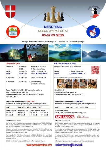 MENDRISIO OPEN, 05-07.09.2025 - Swiss CHess Tour