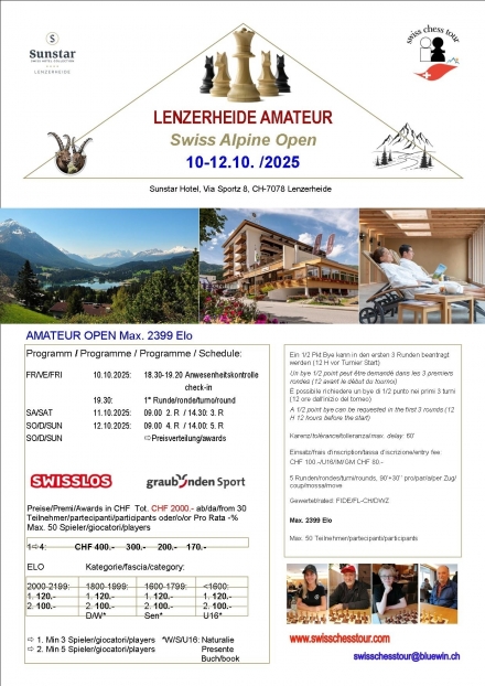 LENZERHEIDE AMATEUR OPEN, 10-12.10 /2025 - Swiss CHess Tour