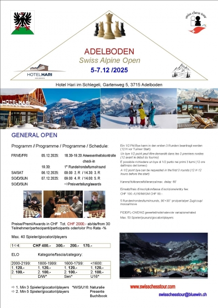 ADELBODEN OPEN, 5-7.12 /2025 - Swiss CHess Tour