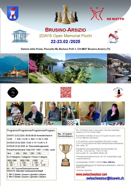 BRUSINO-ARSIZIO 2DAYS OPEN - Swiss CHess Tour