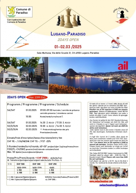 PARADISO 2DAYS OPEN, 01-02.03 /2025 - Swiss CHess Tour