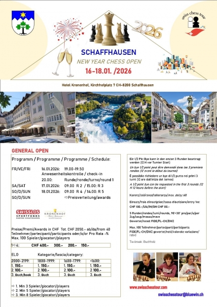 SCHAFFHAUSEN NEW YEAR OPEN, 16-18.01.2026 - Swiss CHess Tour