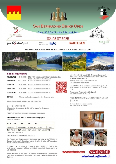 SAN BERNARDIONO SENIOR OPEN O50, 02-06.07.2025 - Swiss CHess Tour