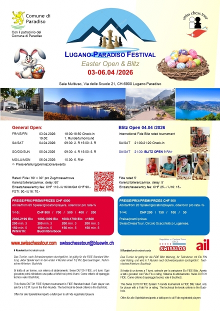 PARADISO EASTER FESTIVAL, 03-06.04.2026 - Swiss CHess Tour