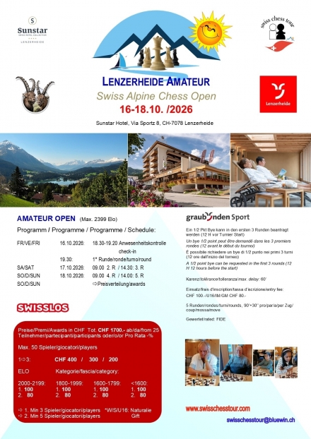 LENZERHEIDE AMATEUR OPEN, 16-18.10 /2026 - Swiss CHess Tour